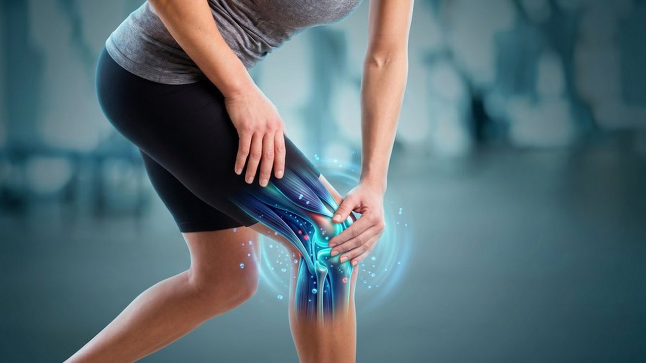 Sportliche Person fasst sich beim Training ans Knie.